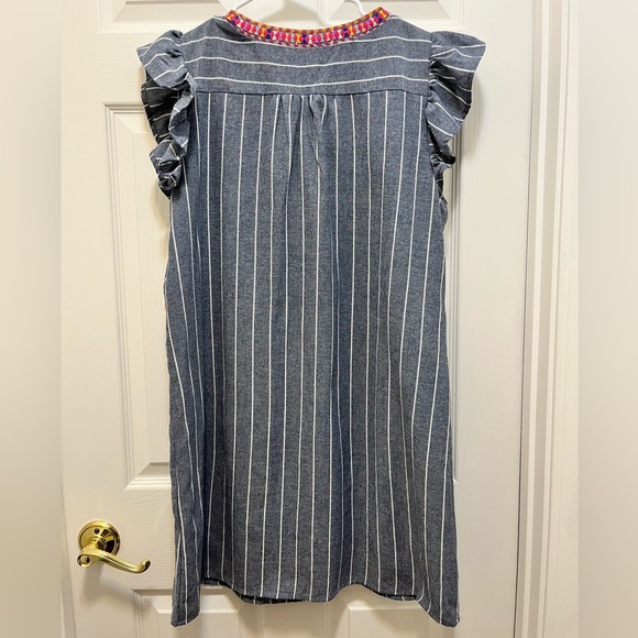 Entro Dress Womens Large Blue Striped Embroidered Boho Festival Southwest Casual - Picture 2 of 6